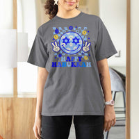 Happy Hanukkah T Shirt For Women Groovy Star Of David Smile Face Chanukah Pajama - Wonder Print Shop