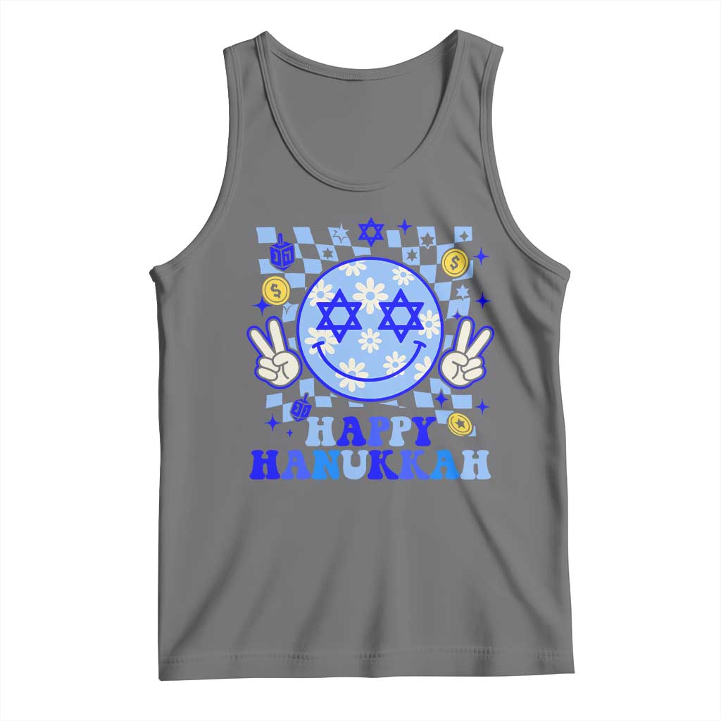 Happy Hanukkah Tank Top Groovy Star Of David Smile Face Chanukah Pajama - Wonder Print Shop