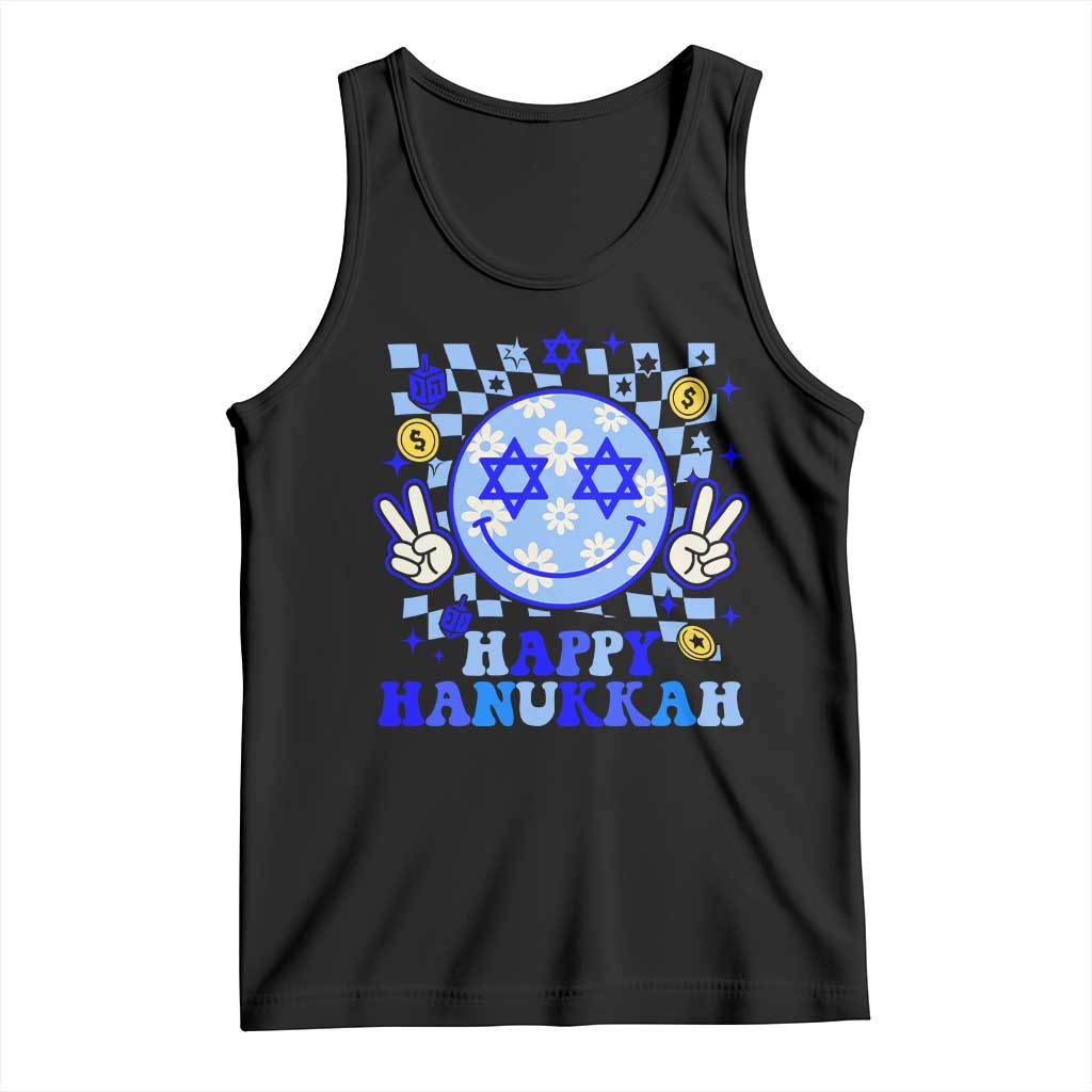 Happy Hanukkah Tank Top Groovy Star Of David Smile Face Chanukah Pajama - Wonder Print Shop