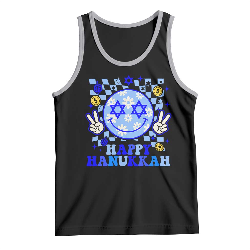 Happy Hanukkah Tank Top Groovy Star Of David Smile Face Chanukah Pajama - Wonder Print Shop