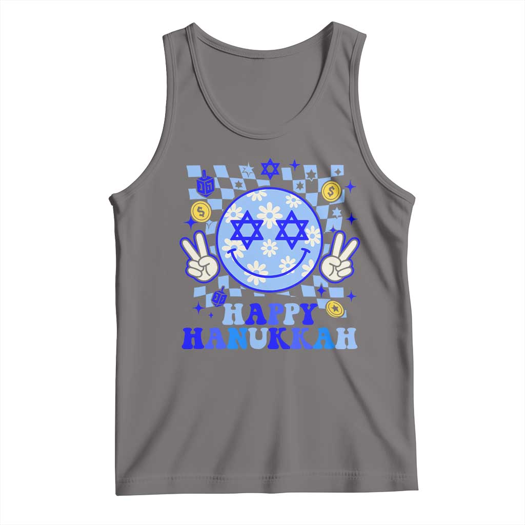Happy Hanukkah Tank Top Groovy Star Of David Smile Face Chanukah Pajama - Wonder Print Shop