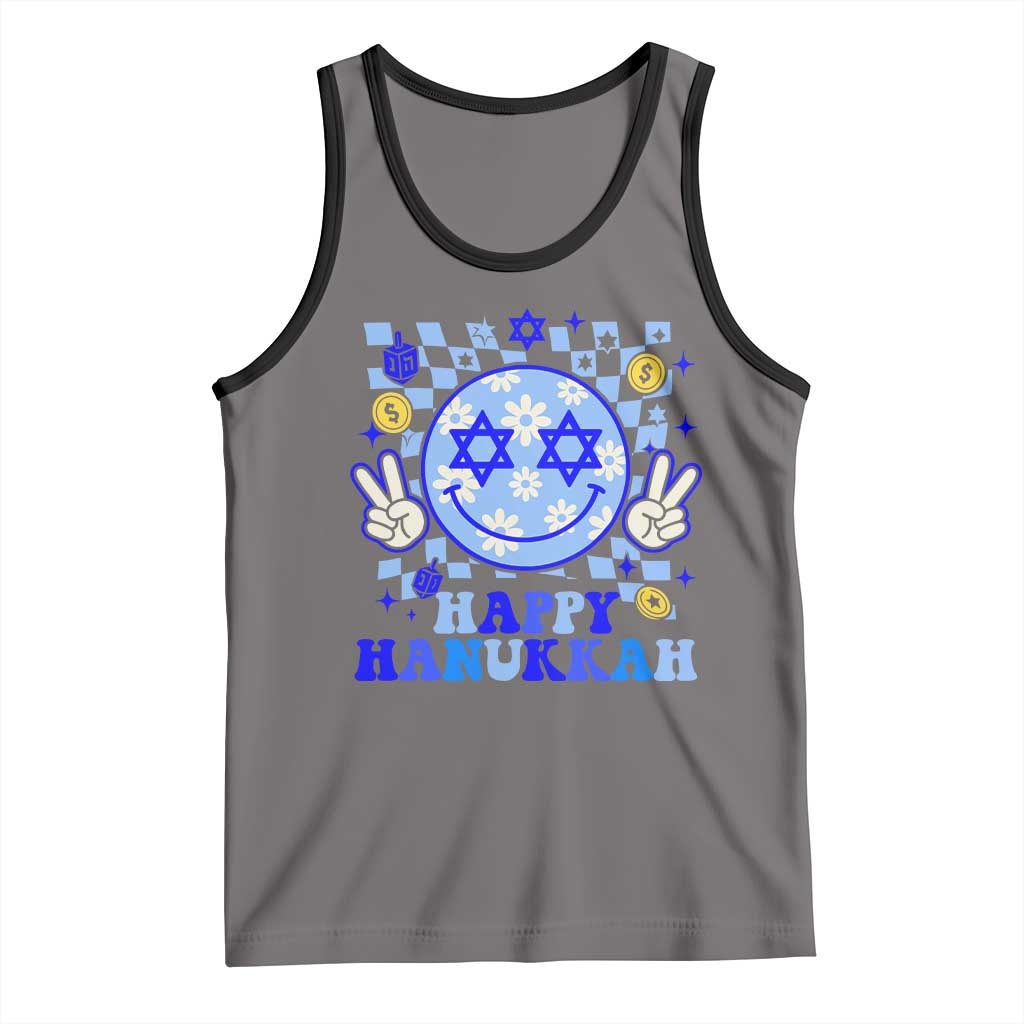 Happy Hanukkah Tank Top Groovy Star Of David Smile Face Chanukah Pajama - Wonder Print Shop