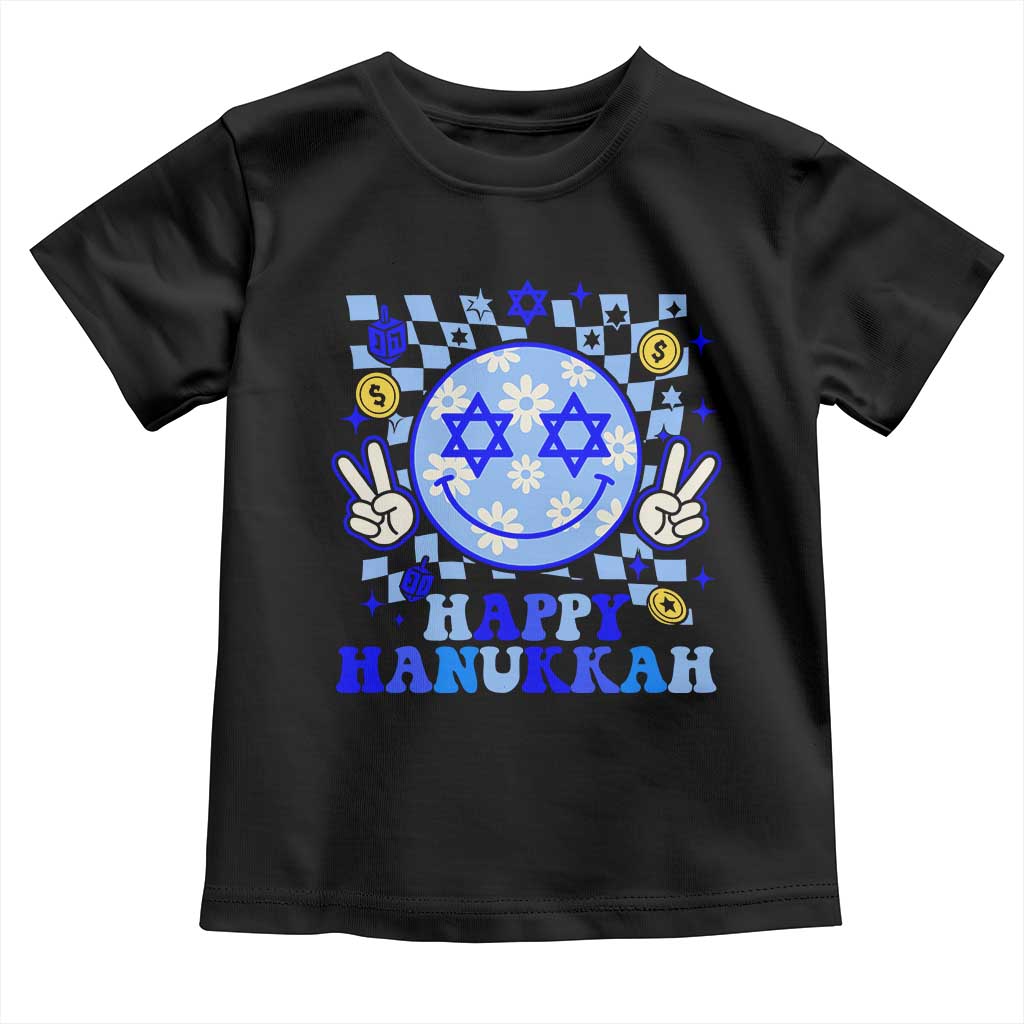 Happy Hanukkah Toddler T Shirt Groovy Star Of David Smile Face Chanukah Pajama - Wonder Print Shop