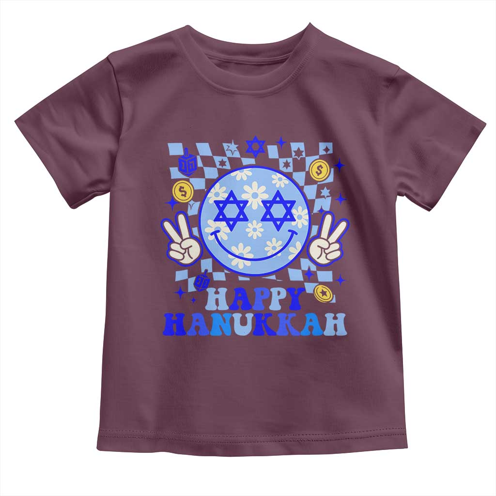 Happy Hanukkah Toddler T Shirt Groovy Star Of David Smile Face Chanukah Pajama - Wonder Print Shop