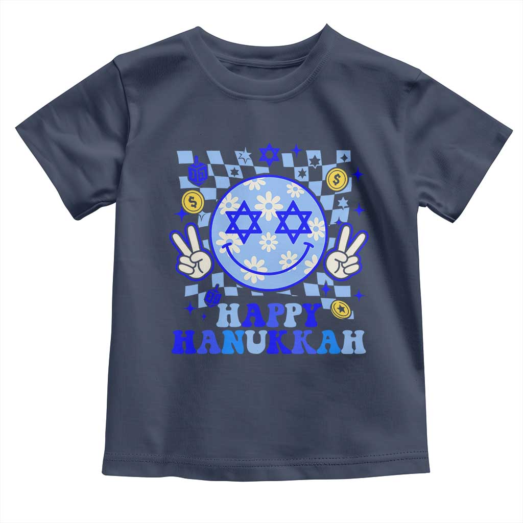 Happy Hanukkah Toddler T Shirt Groovy Star Of David Smile Face Chanukah Pajama - Wonder Print Shop