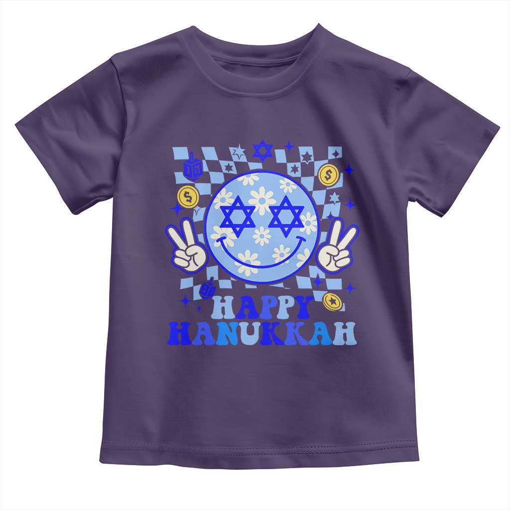 Happy Hanukkah Toddler T Shirt Groovy Star Of David Smile Face Chanukah Pajama - Wonder Print Shop