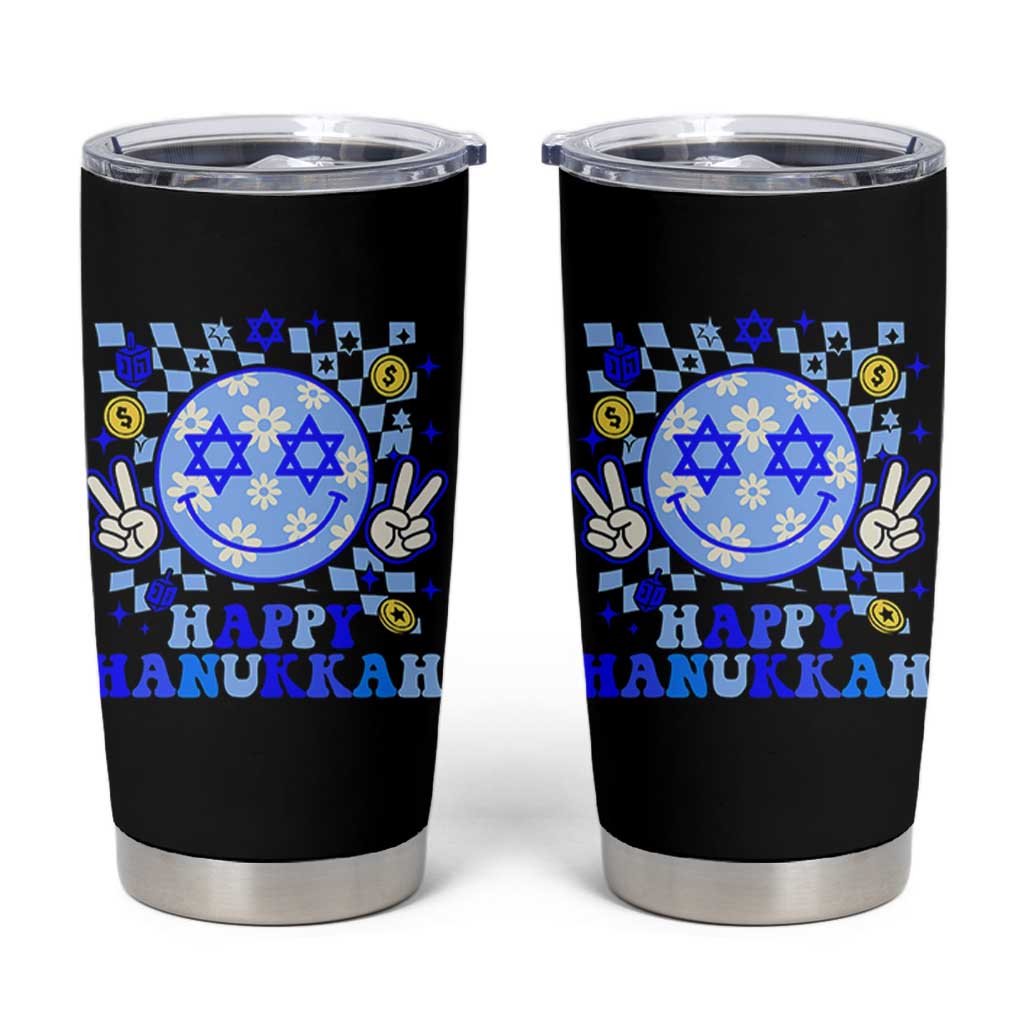 Happy Hanukkah Tumbler Cup Groovy Star Of David Smile Face Chanukah Pajama - Wonder Print Shop