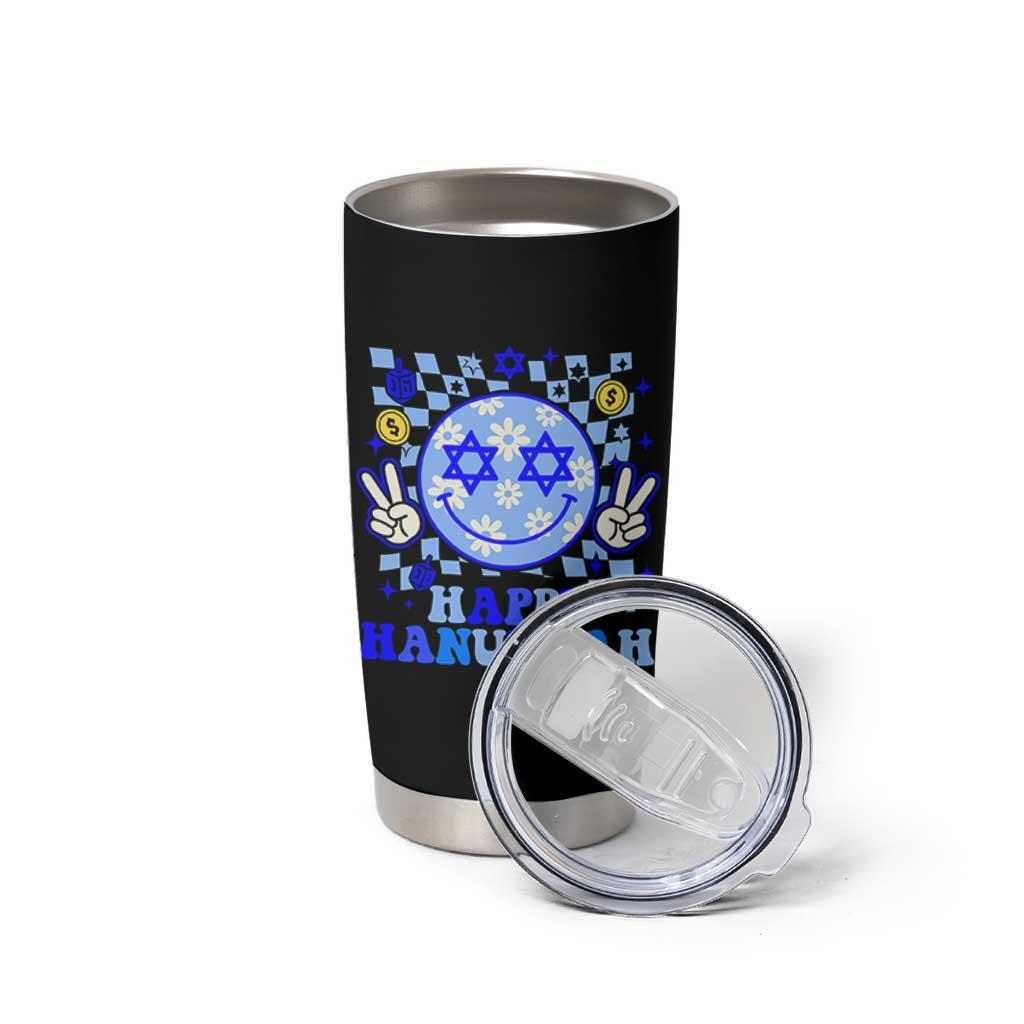Happy Hanukkah Tumbler Cup Groovy Star Of David Smile Face Chanukah Pajama - Wonder Print Shop