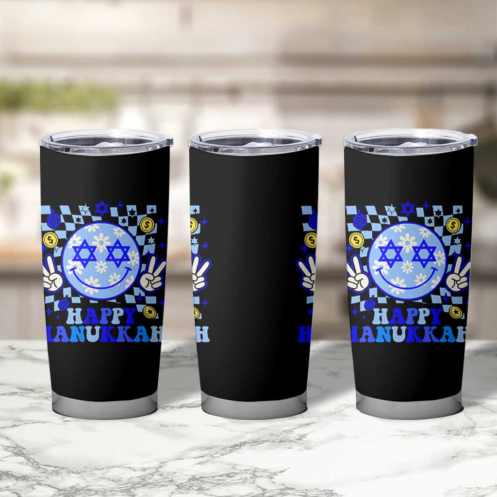 Happy Hanukkah Tumbler Cup Groovy Star Of David Smile Face Chanukah Pajama - Wonder Print Shop