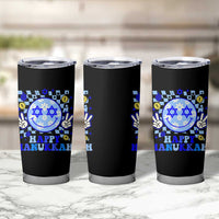 Happy Hanukkah Tumbler Cup Groovy Star Of David Smile Face Chanukah Pajama - Wonder Print Shop