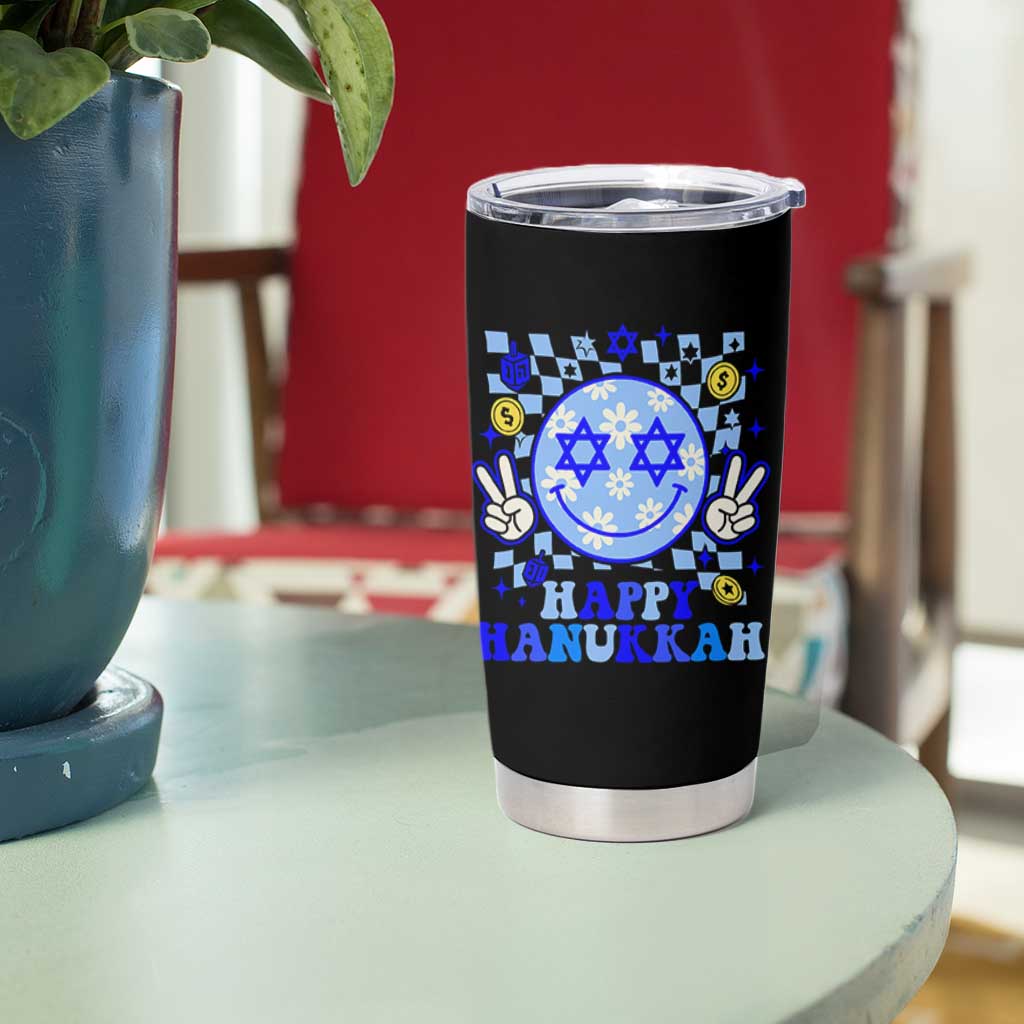 Happy Hanukkah Tumbler Cup Groovy Star Of David Smile Face Chanukah Pajama - Wonder Print Shop
