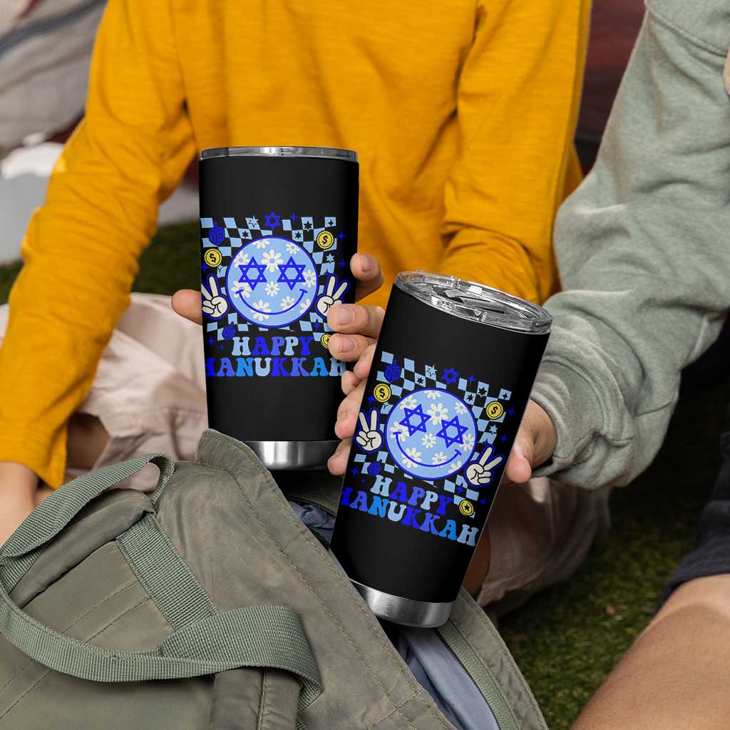 Happy Hanukkah Tumbler Cup Groovy Star Of David Smile Face Chanukah Pajama - Wonder Print Shop