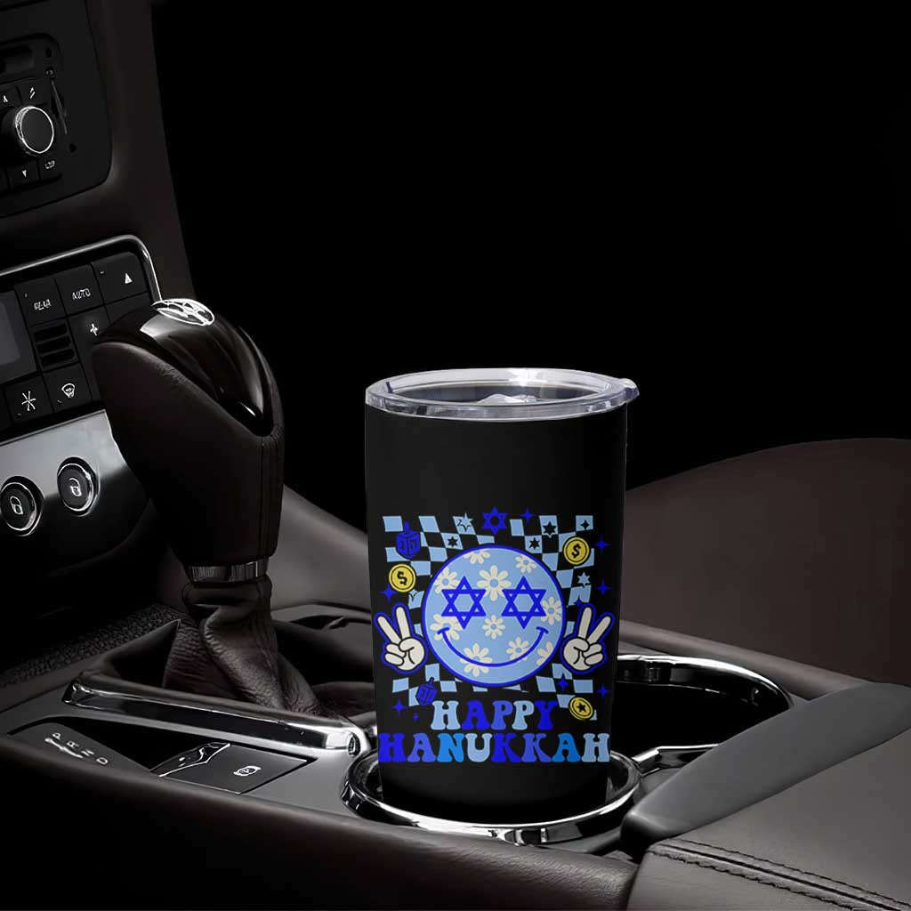 Happy Hanukkah Tumbler Cup Groovy Star Of David Smile Face Chanukah Pajama - Wonder Print Shop