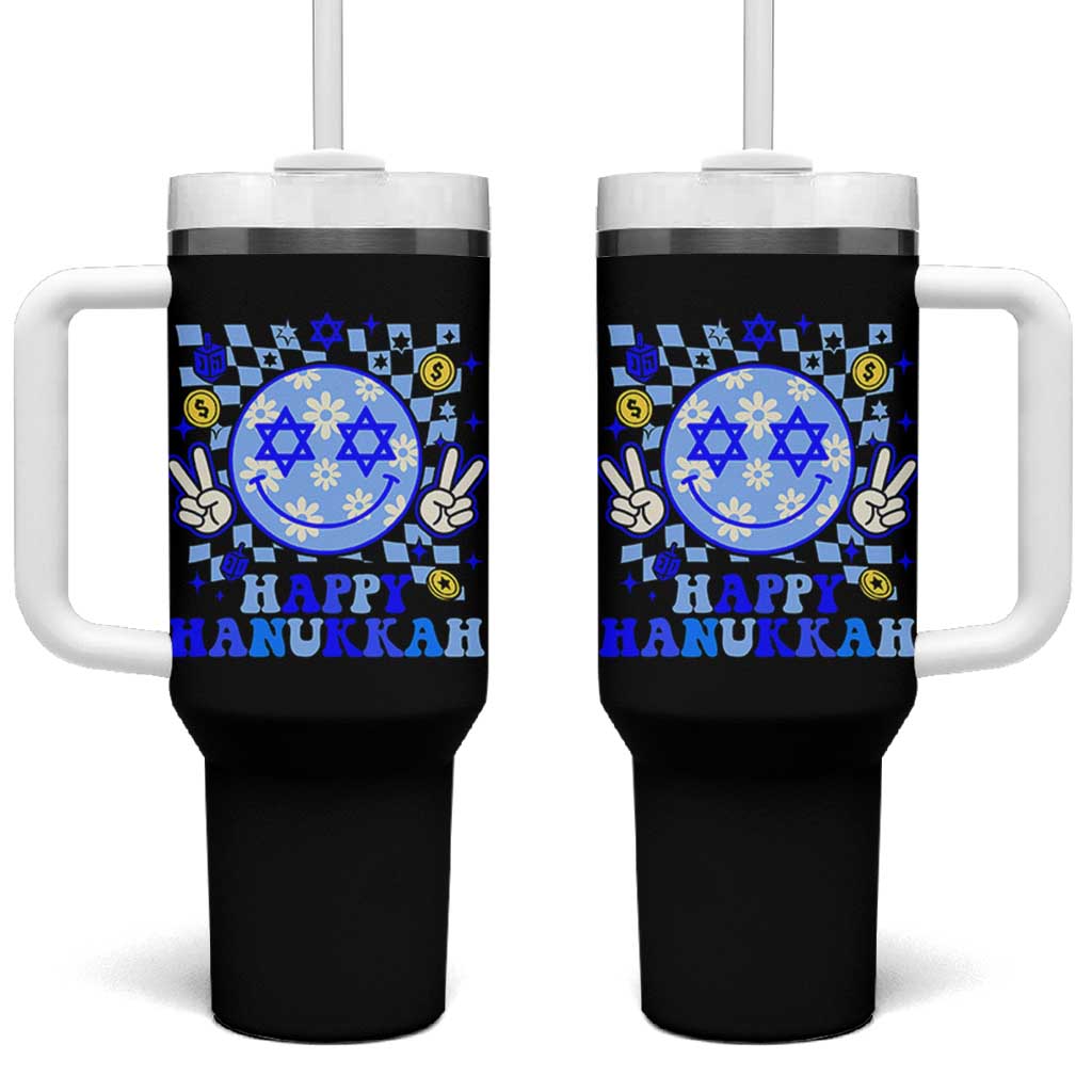 Happy Hanukkah Tumbler With Handle Groovy Star Of David Smile Face Chanukah Pajama - Wonder Print Shop