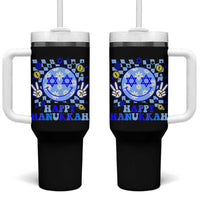 Happy Hanukkah Tumbler With Handle Groovy Star Of David Smile Face Chanukah Pajama - Wonder Print Shop