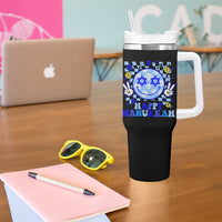 Happy Hanukkah Tumbler With Handle Groovy Star Of David Smile Face Chanukah Pajama - Wonder Print Shop