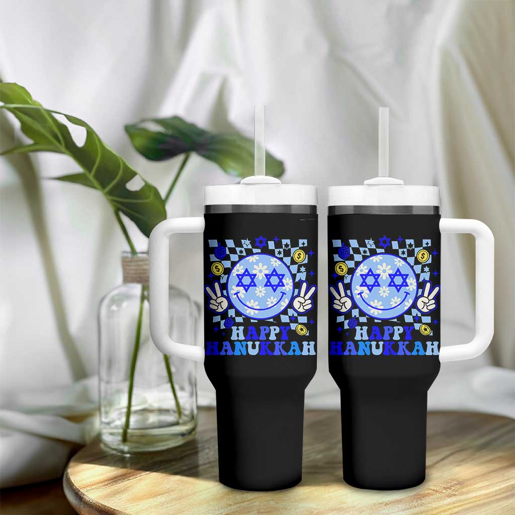 Happy Hanukkah Tumbler With Handle Groovy Star Of David Smile Face Chanukah Pajama - Wonder Print Shop