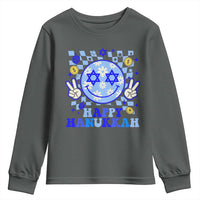 Happy Hanukkah Youth Sweatshirt Groovy Star Of David Smile Face Chanukah Pajama - Wonder Print Shop