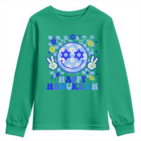 Happy Hanukkah Youth Sweatshirt Groovy Star Of David Smile Face Chanukah Pajama - Wonder Print Shop