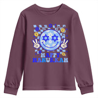 Happy Hanukkah Youth Sweatshirt Groovy Star Of David Smile Face Chanukah Pajama - Wonder Print Shop