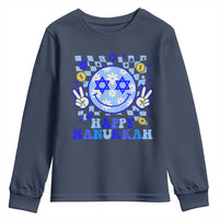 Happy Hanukkah Youth Sweatshirt Groovy Star Of David Smile Face Chanukah Pajama - Wonder Print Shop