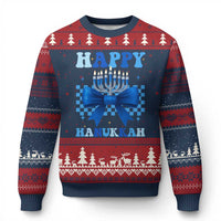 Coquette Hanukkah Ugly Christmas Sweater Jewish Menorah Bow Girls - Wonder Print Shop