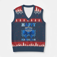 Coquette Hanukkah V-Neck Knit Sweater Vest Jewish Menorah Bow Girls - Wonder Print Shop