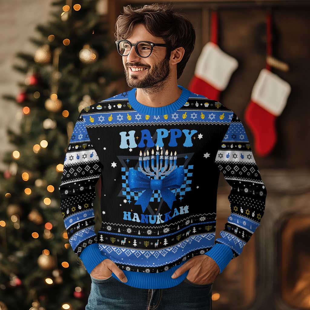 Coquette Hanukkah Hanukkah Ugly Sweater Jewish Menorah Bow Girls - Wonder Print Shop