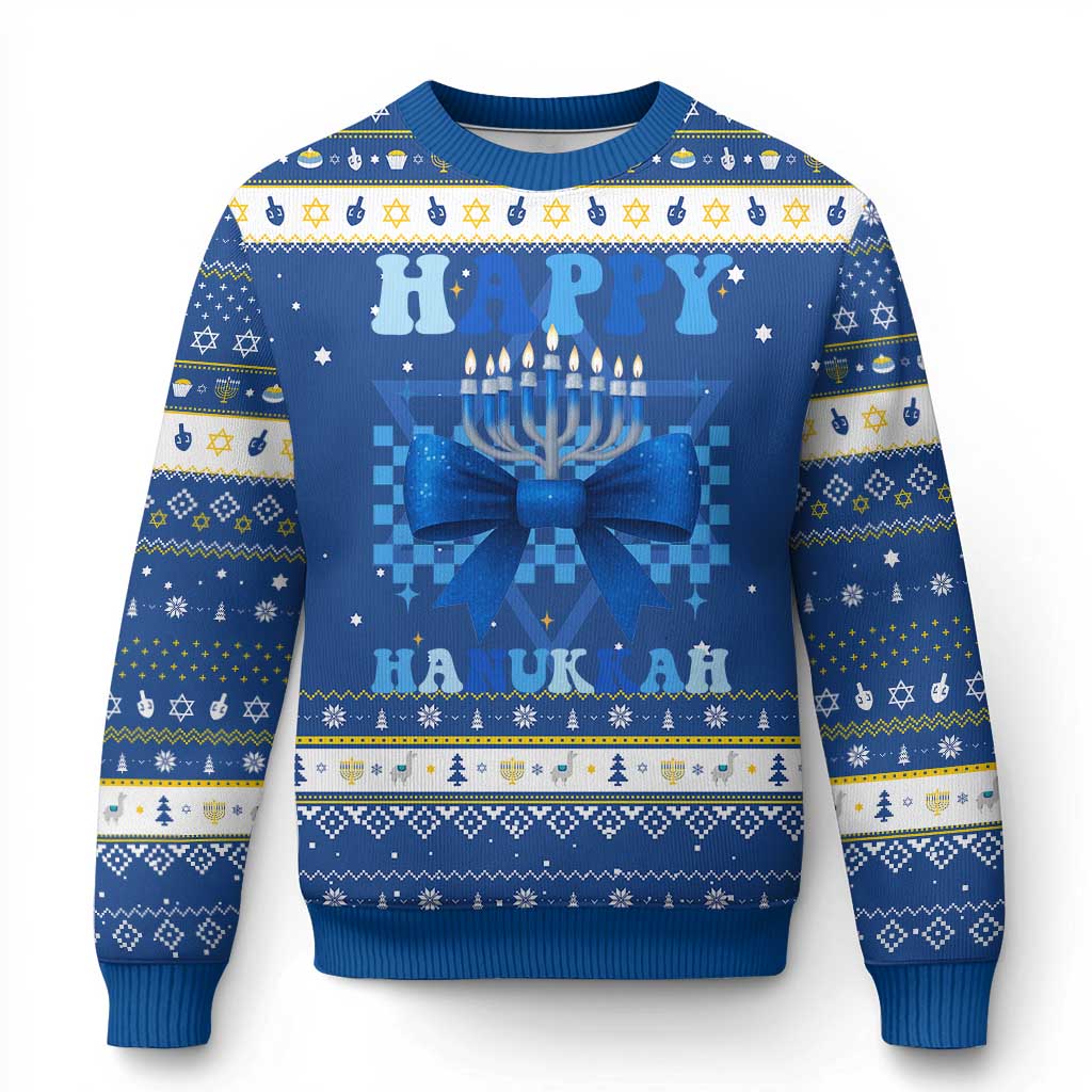Coquette Hanukkah Hanukkah Ugly Sweater Jewish Menorah Bow Girls - Wonder Print Shop