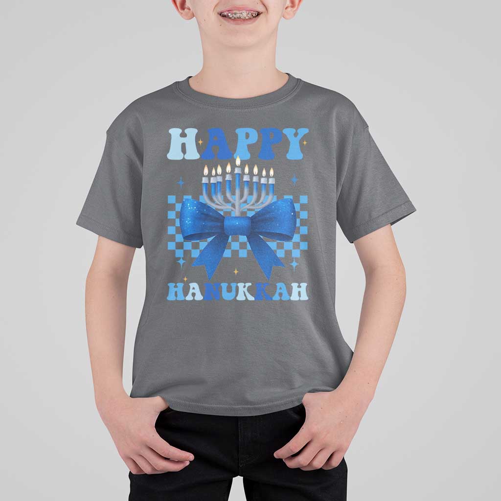 Coquette Hanukkah T Shirt For Kid Jewish Menorah Bow Girls - Wonder Print Shop