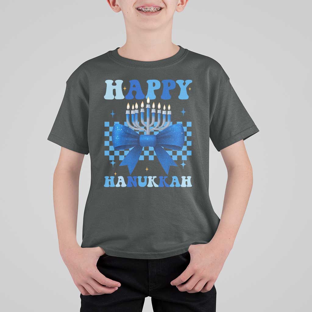 Coquette Hanukkah T Shirt For Kid Jewish Menorah Bow Girls - Wonder Print Shop