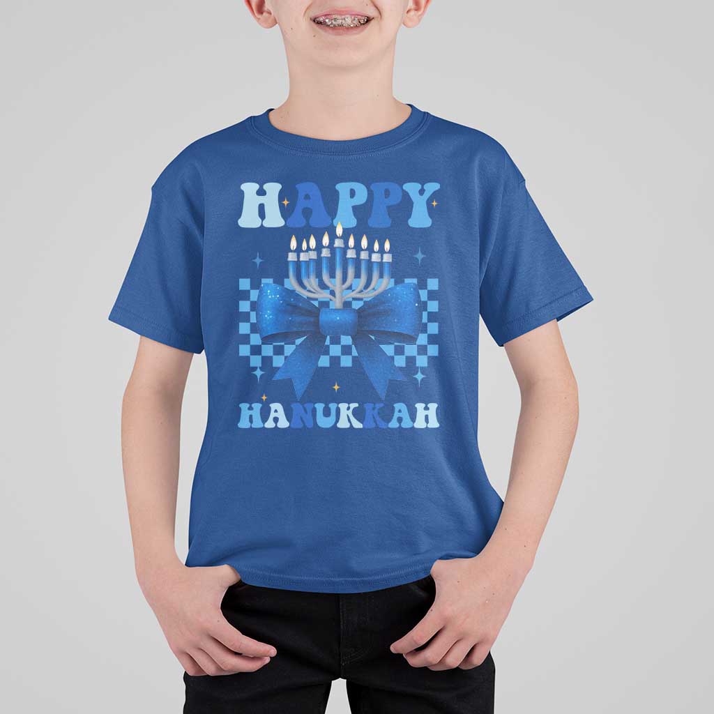 Coquette Hanukkah T Shirt For Kid Jewish Menorah Bow Girls - Wonder Print Shop
