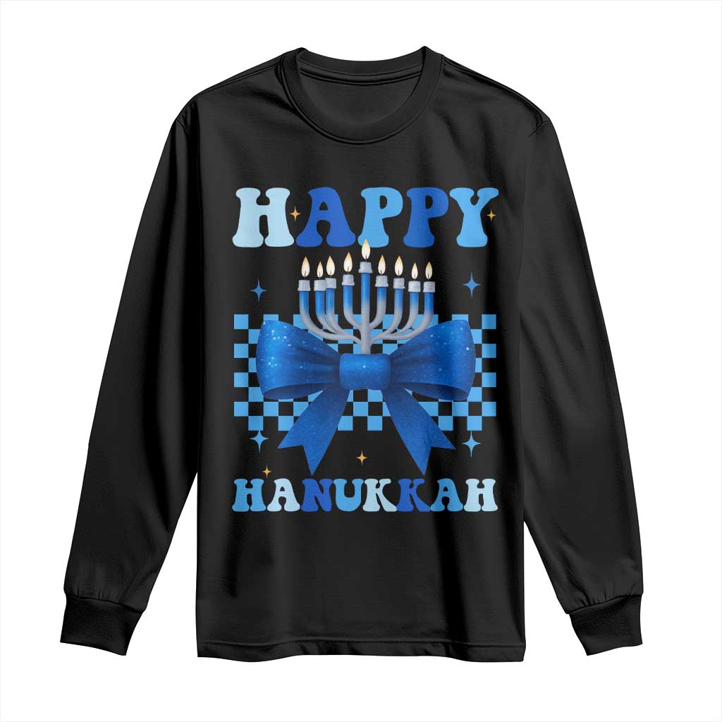 Coquette Hanukkah Long Sleeve Shirt Jewish Menorah Bow Girls - Wonder Print Shop