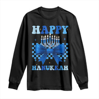 Coquette Hanukkah Long Sleeve Shirt Jewish Menorah Bow Girls - Wonder Print Shop