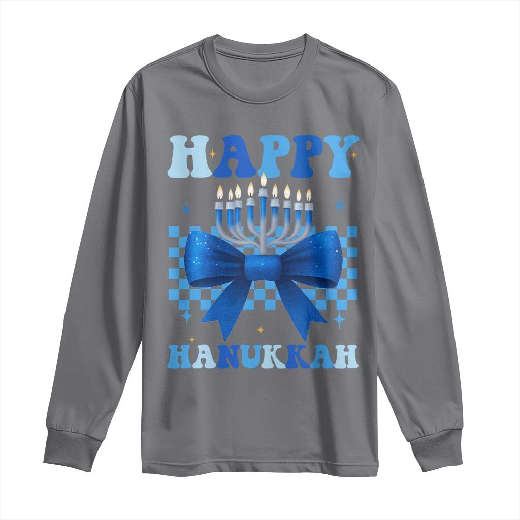 Coquette Hanukkah Long Sleeve Shirt Jewish Menorah Bow Girls - Wonder Print Shop