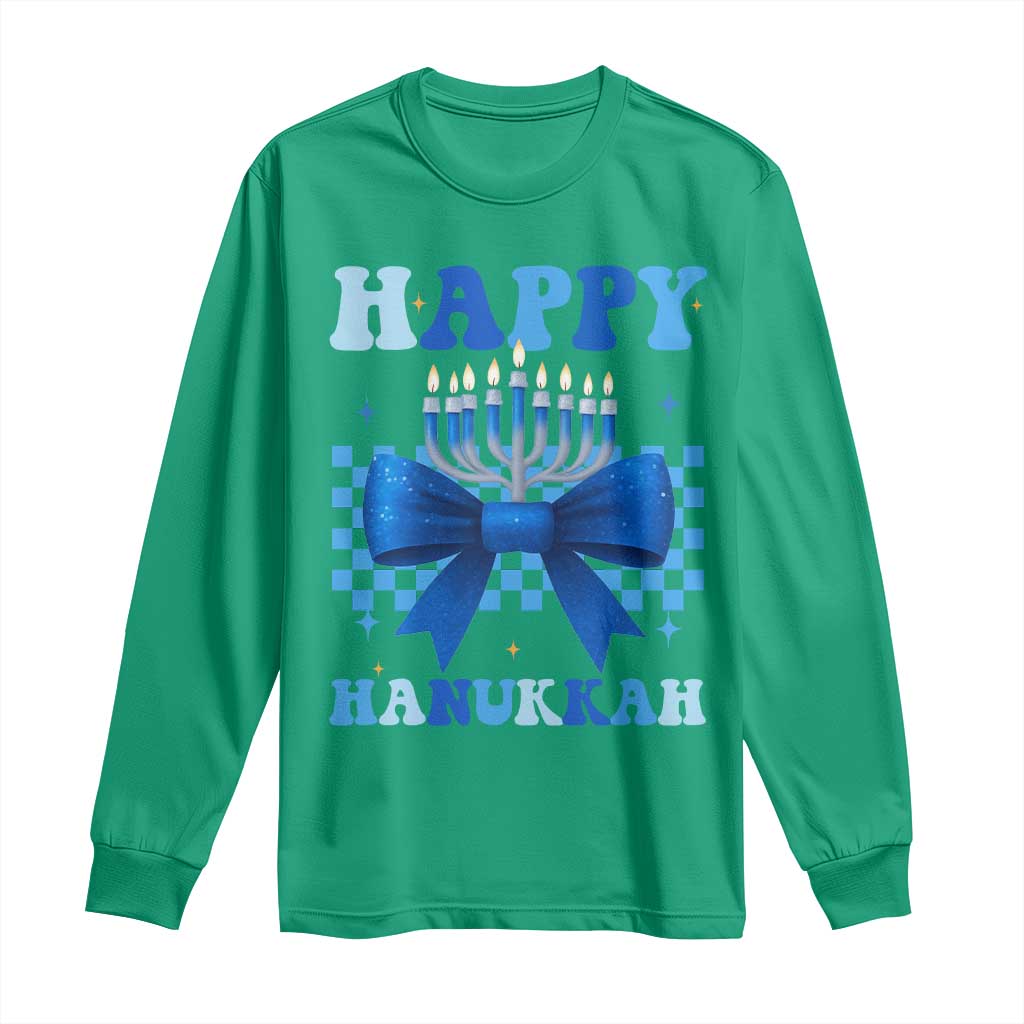 Coquette Hanukkah Long Sleeve Shirt Jewish Menorah Bow Girls - Wonder Print Shop