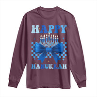 Coquette Hanukkah Long Sleeve Shirt Jewish Menorah Bow Girls - Wonder Print Shop