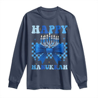Coquette Hanukkah Long Sleeve Shirt Jewish Menorah Bow Girls - Wonder Print Shop