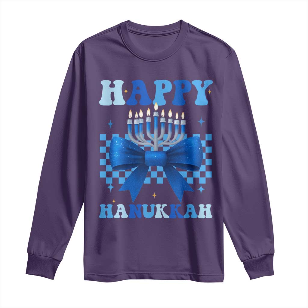Coquette Hanukkah Long Sleeve Shirt Jewish Menorah Bow Girls - Wonder Print Shop