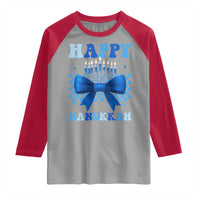 Coquette Hanukkah Raglan Shirt Jewish Menorah Bow Girls - Wonder Print Shop