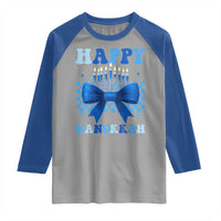 Coquette Hanukkah Raglan Shirt Jewish Menorah Bow Girls - Wonder Print Shop