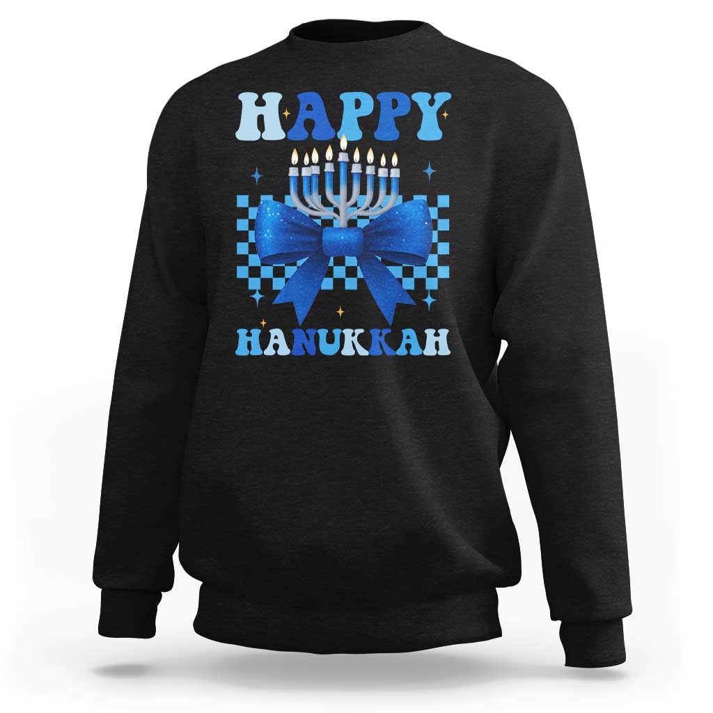 Coquette Hanukkah Sweatshirt Jewish Menorah Bow Girls - Wonder Print Shop