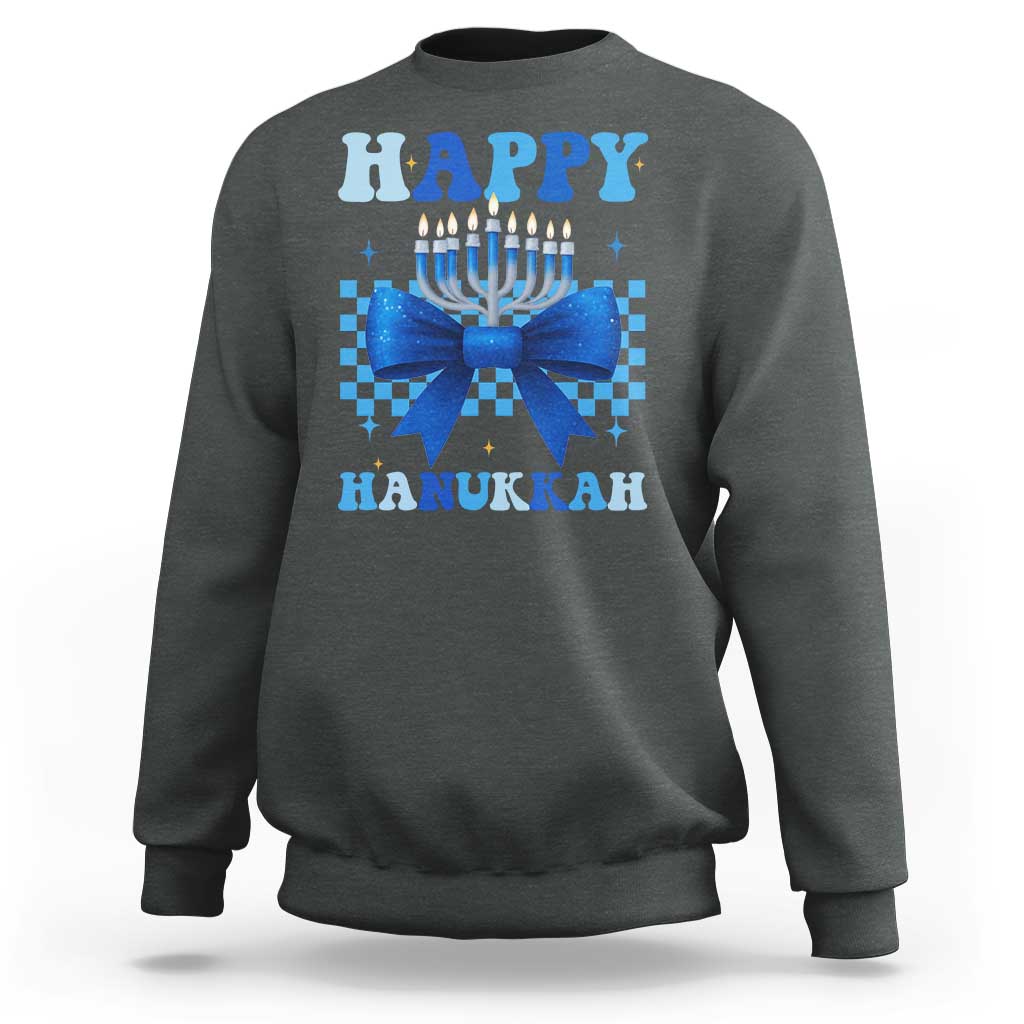 Coquette Hanukkah Sweatshirt Jewish Menorah Bow Girls - Wonder Print Shop