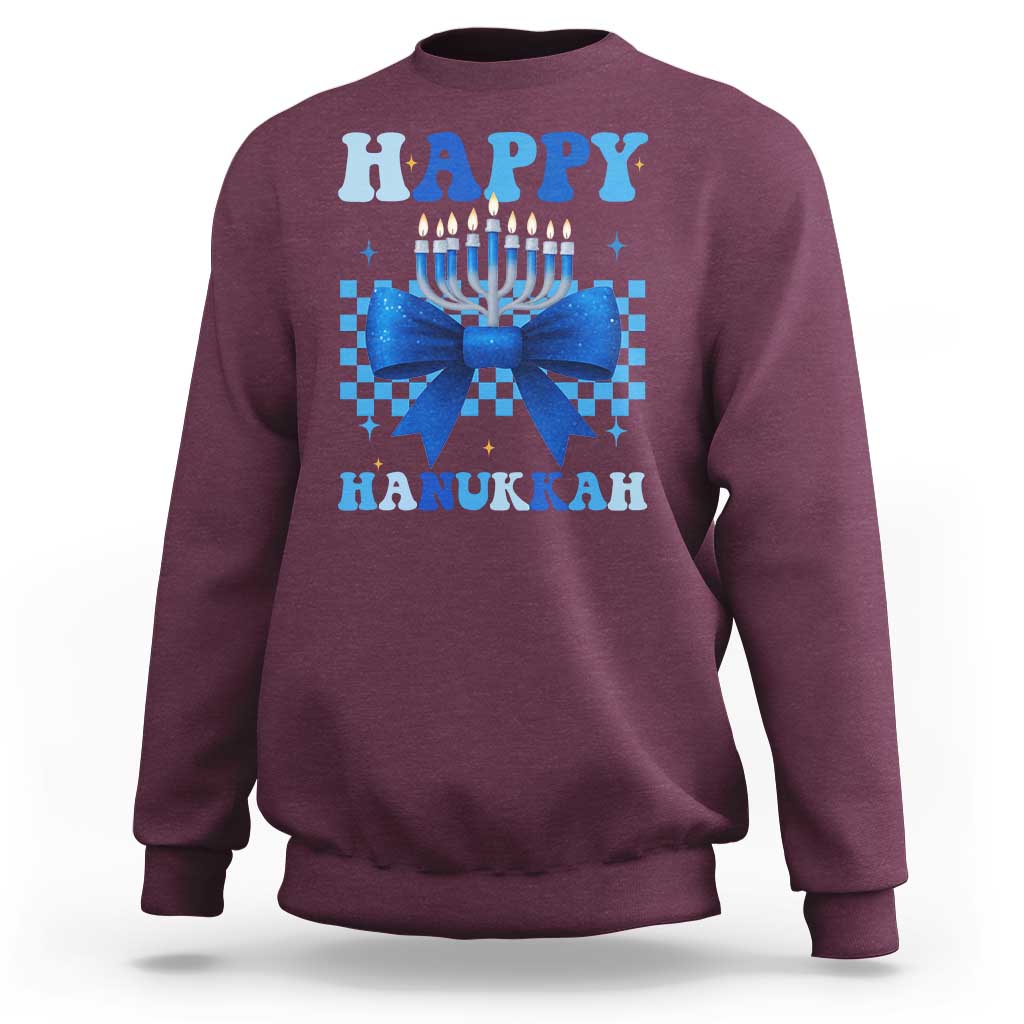 Coquette Hanukkah Sweatshirt Jewish Menorah Bow Girls - Wonder Print Shop