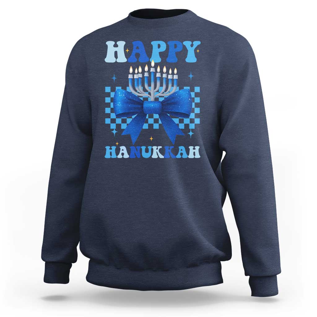 Coquette Hanukkah Sweatshirt Jewish Menorah Bow Girls - Wonder Print Shop