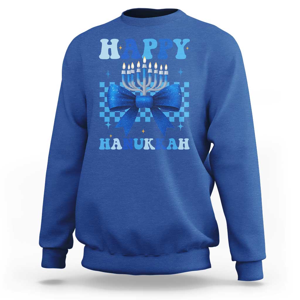 Coquette Hanukkah Sweatshirt Jewish Menorah Bow Girls - Wonder Print Shop