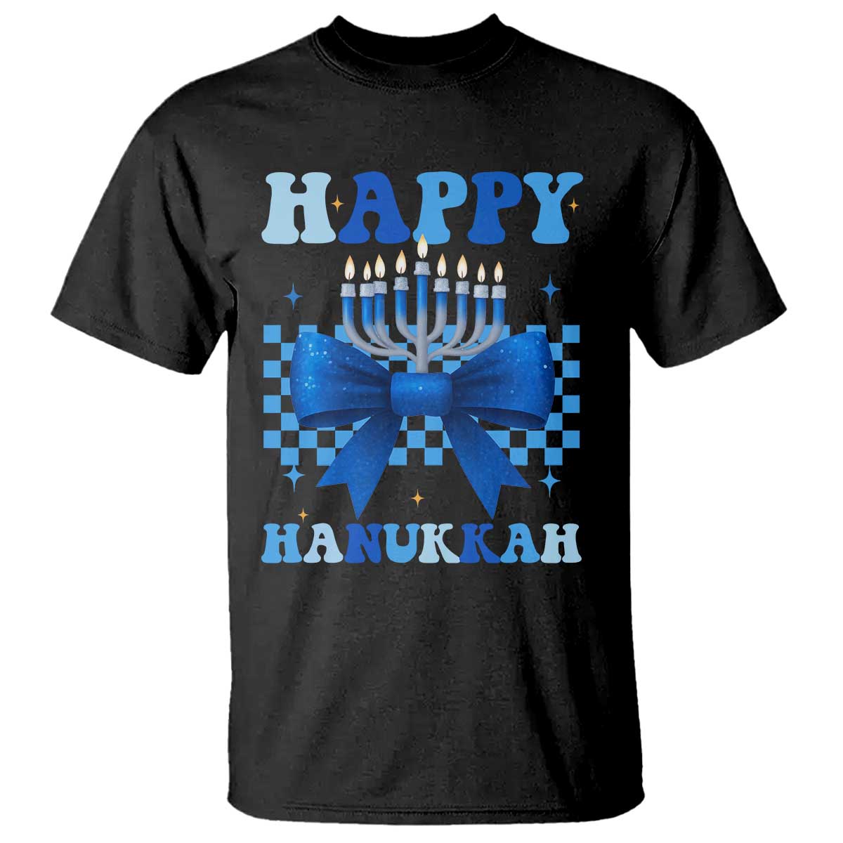 Coquette Hanukkah T Shirt Jewish Menorah Bow Girls - Wonder Print Shop