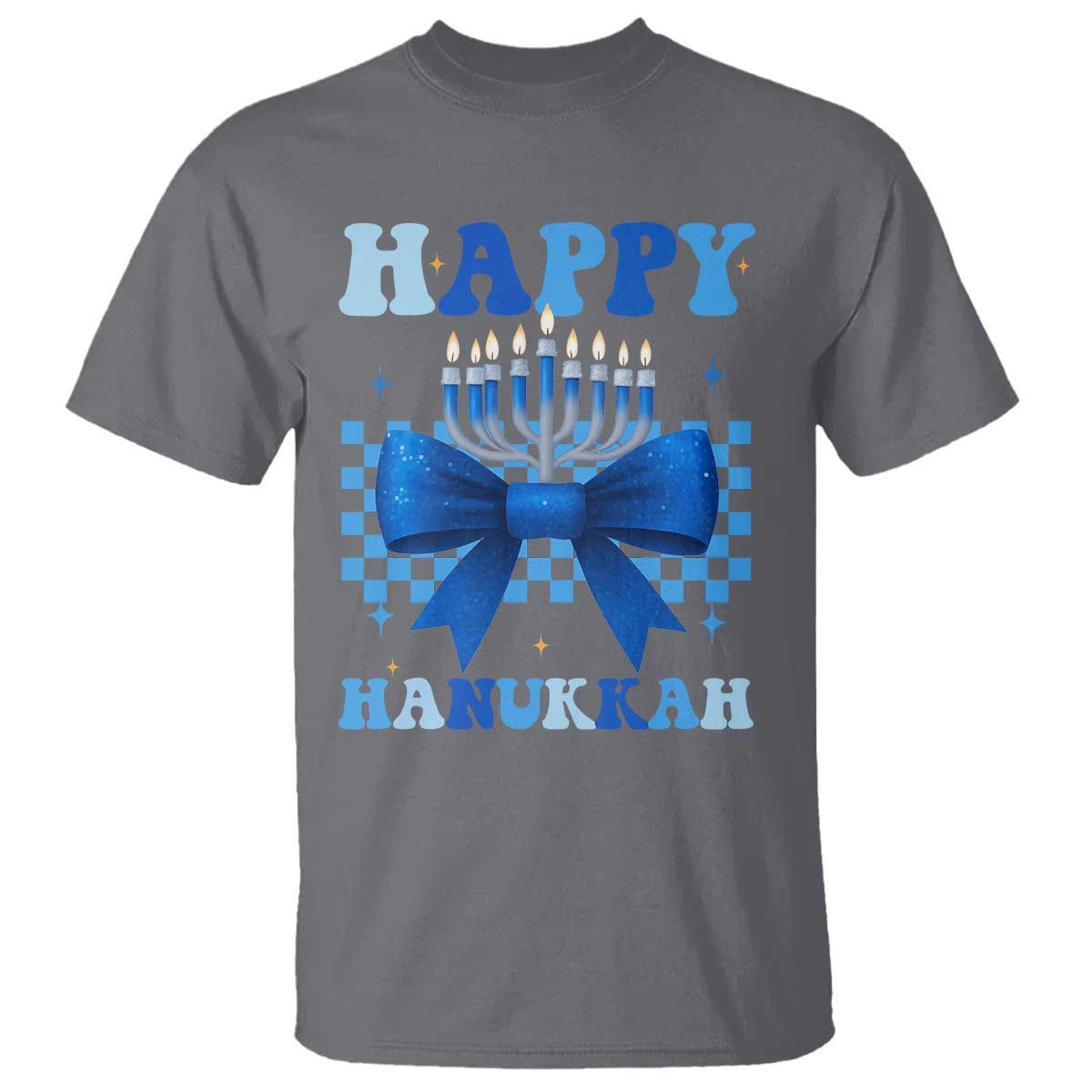 Coquette Hanukkah T Shirt Jewish Menorah Bow Girls - Wonder Print Shop