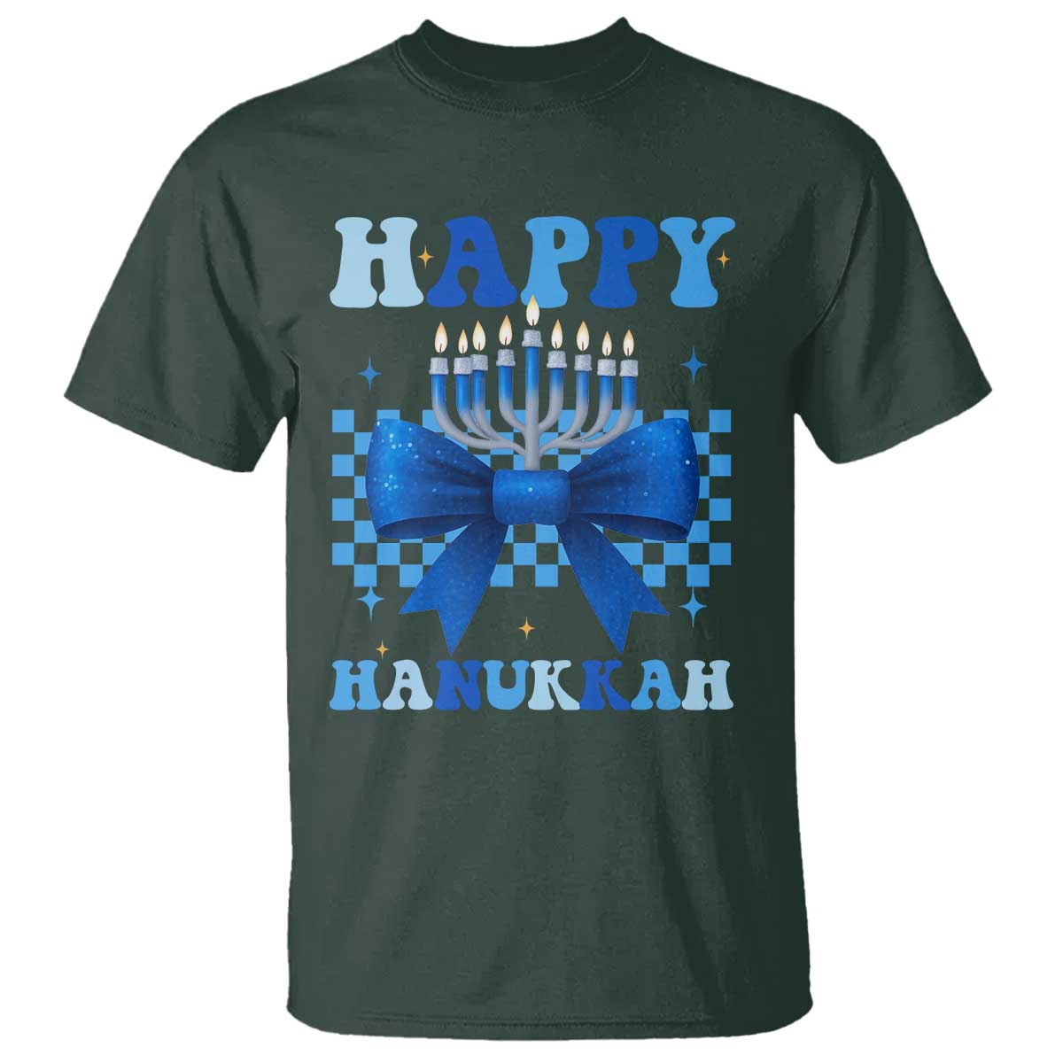 Coquette Hanukkah T Shirt Jewish Menorah Bow Girls - Wonder Print Shop