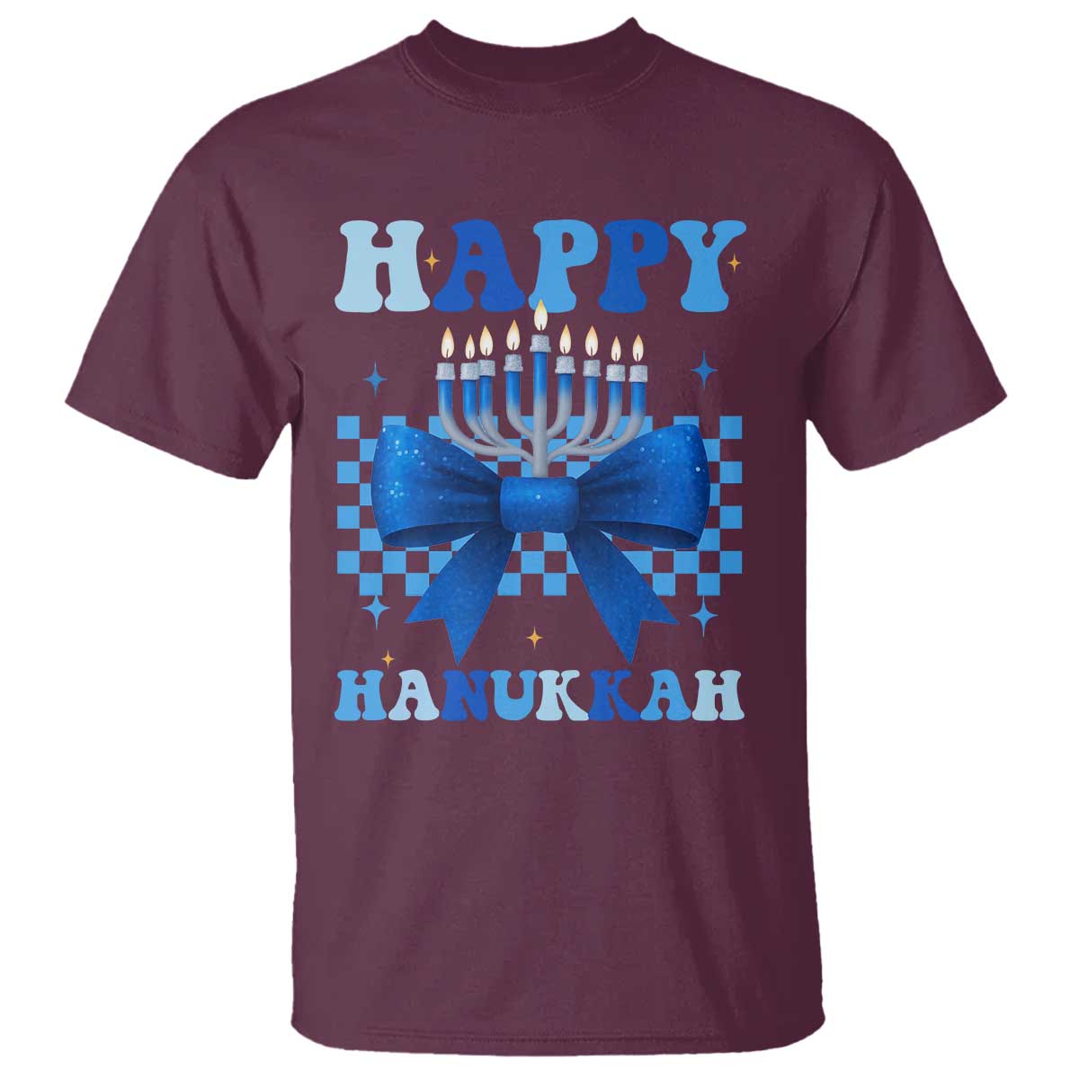 Coquette Hanukkah T Shirt Jewish Menorah Bow Girls - Wonder Print Shop